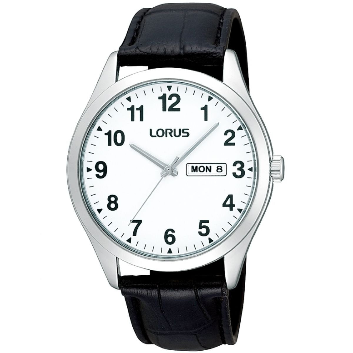 Lorus Mens Classic Watch with a White Dial and Black Leather Strap RJ643AX9