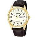Lorus Mens Lumibrite Watch with Gold Dial and Brown Leather Strap RJ650AX9