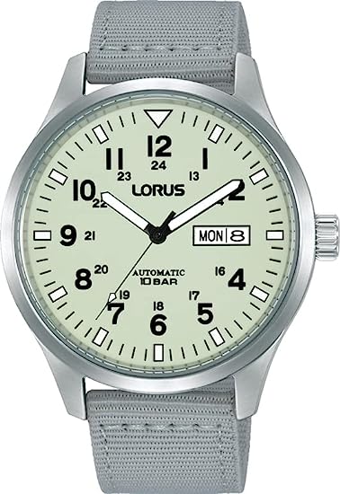 Lorus Men's Automatic Watch with Luminous Dial and Grey Nylon Strap RL415BX9