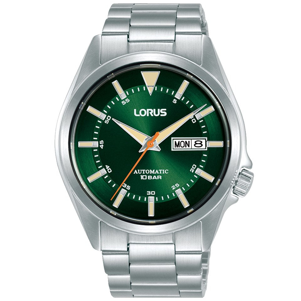 Lorus Mens Automatic Watch with Green Dial and Silver Bracelet RL421BX9