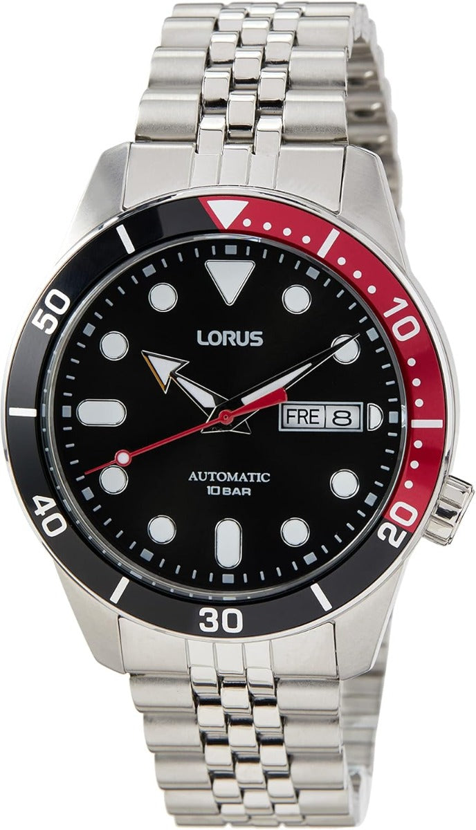 Lorus Mens Automatic Watch with Black Dial and Silver Bracelet RL447AX9