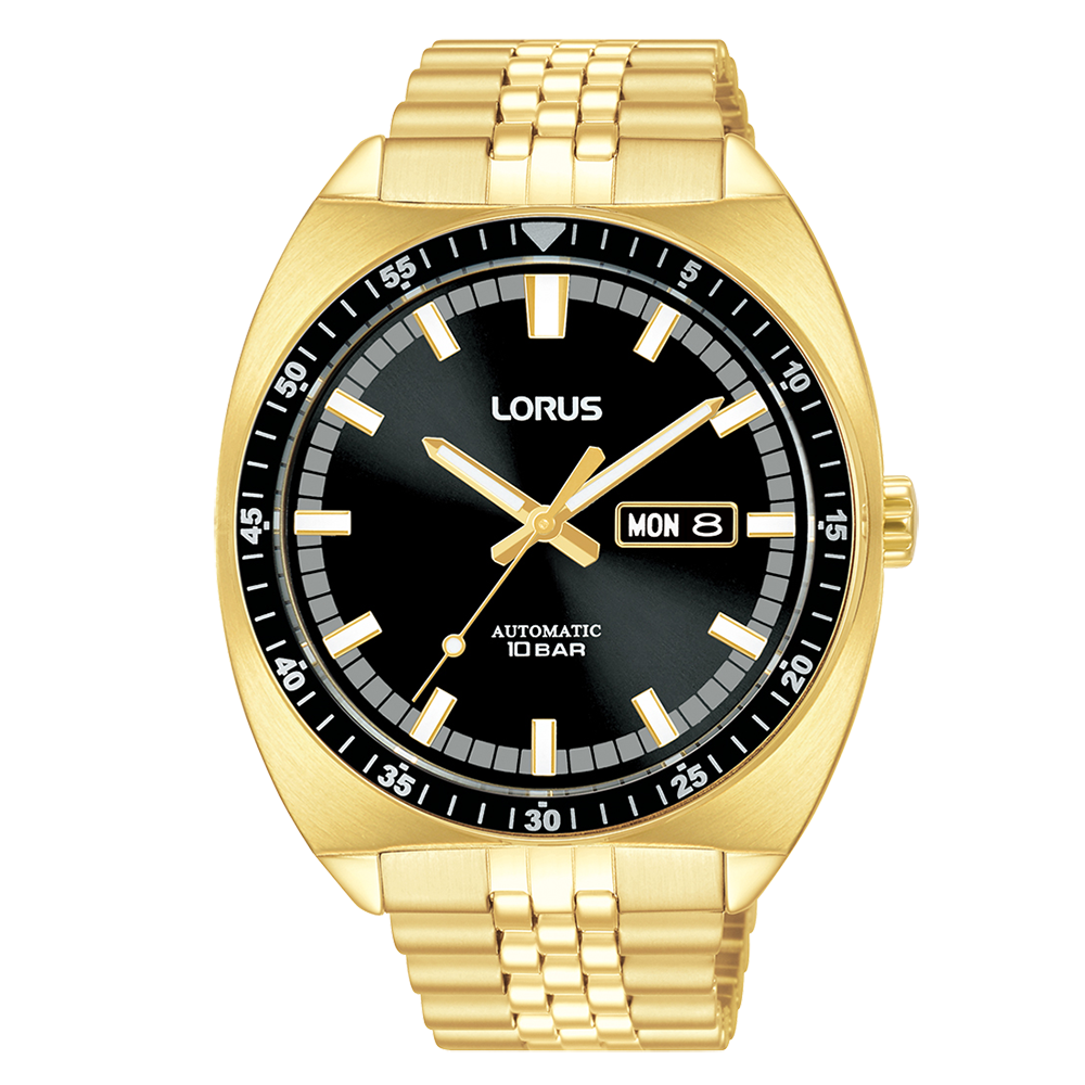 Lorus Mens Automatic Watch with Black Dial and Gold Bracelet RL448BX9