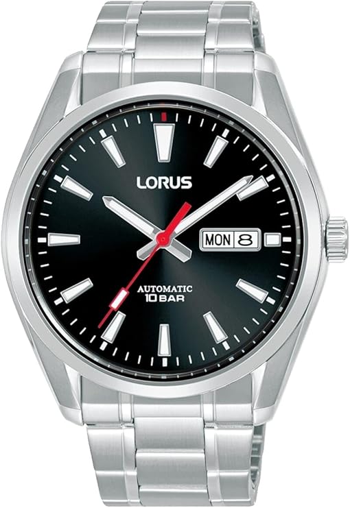 Lorus Mens Automatic Watch with Black Dial and Silver Bracelet RL451BX9