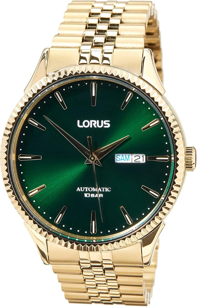 Lorus Mens Automatic Watch with Green Dial and Gold Stainless Steel Bracelet RL468AX9