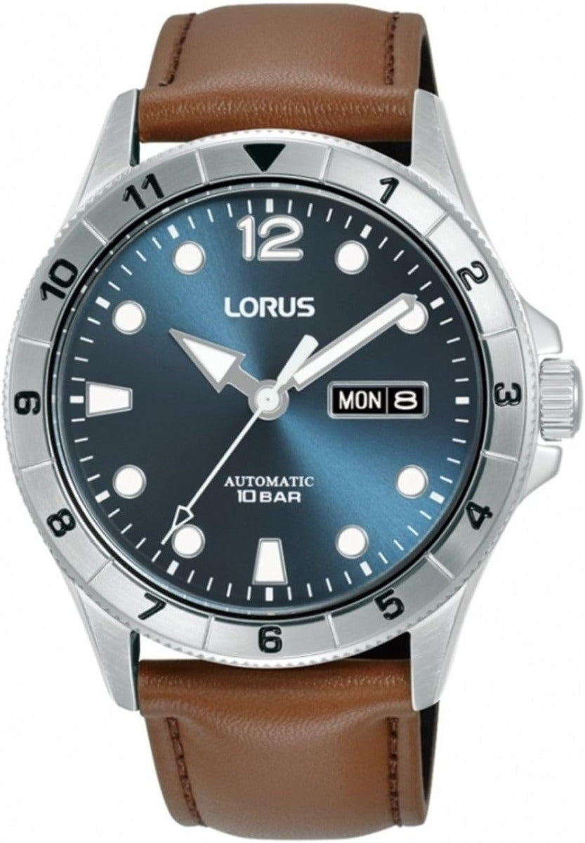 Lorus Mens Automatic Watch Blue Dial and Brown Leather Strap RL469BX9