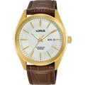 Lorus Mens Automatic Watch with White Dial and Brown Leather Strap RL490BX9