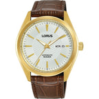 Lorus Mens Automatic Watch with White Dial and Brown Leather Strap RL490BX9