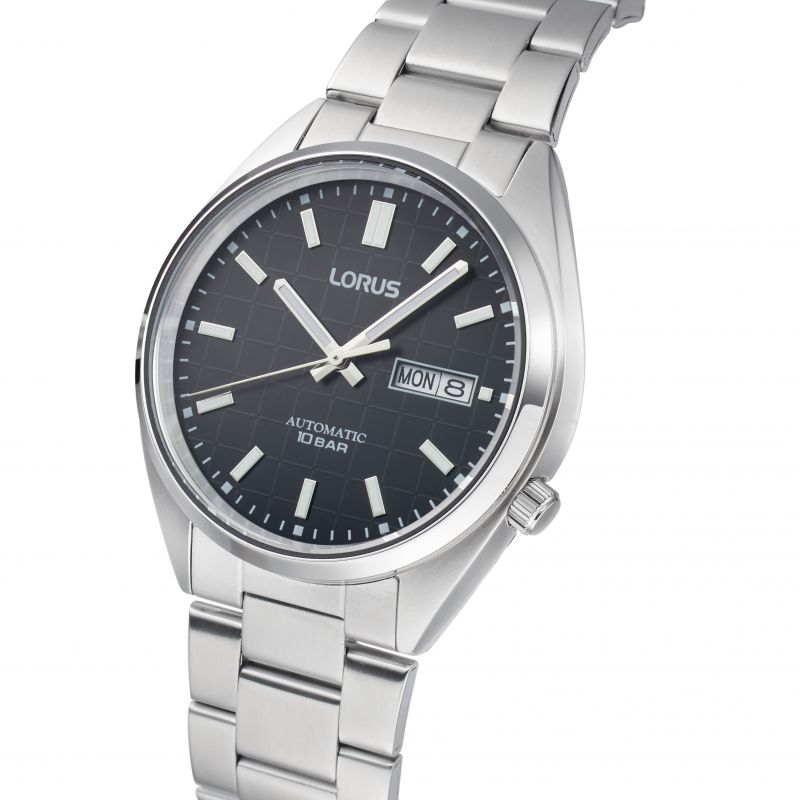 Lorus Mens Automatic Watch with Black Dial and Silver Bracelet RL491AX9