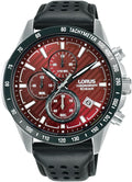 Lorus Men's Chronograph Watch with Red Dial & Black Leather Strap RM305JX9