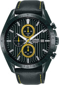 Lorus Mens Chronograph Watch with Black Dial and Black Leather Strap RM309HX9