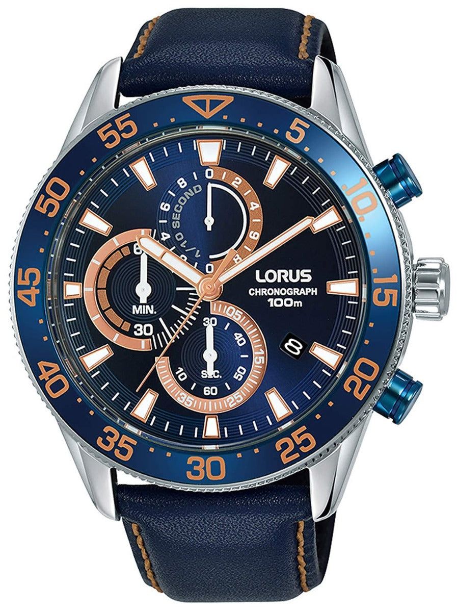 Lorus Mens Chronograph Watch with Blue Strap & Blue Dial RM341FX9