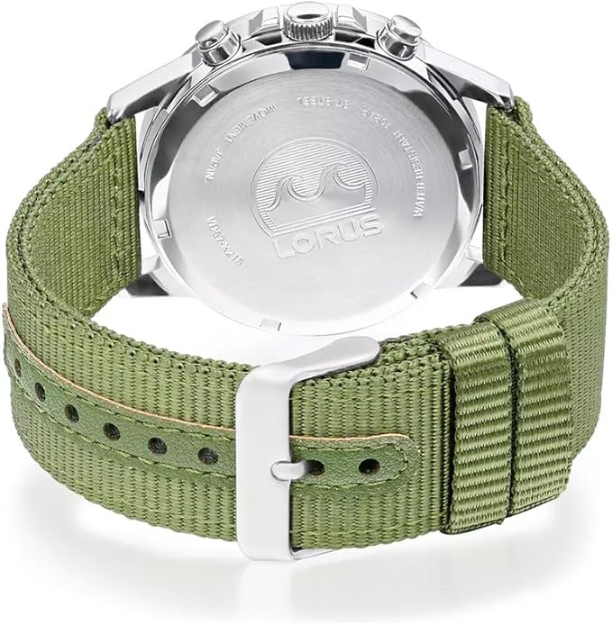 Lorus Men's Chronograph Watch with Luminous Dial and Green Nylon Strap RM345JX9