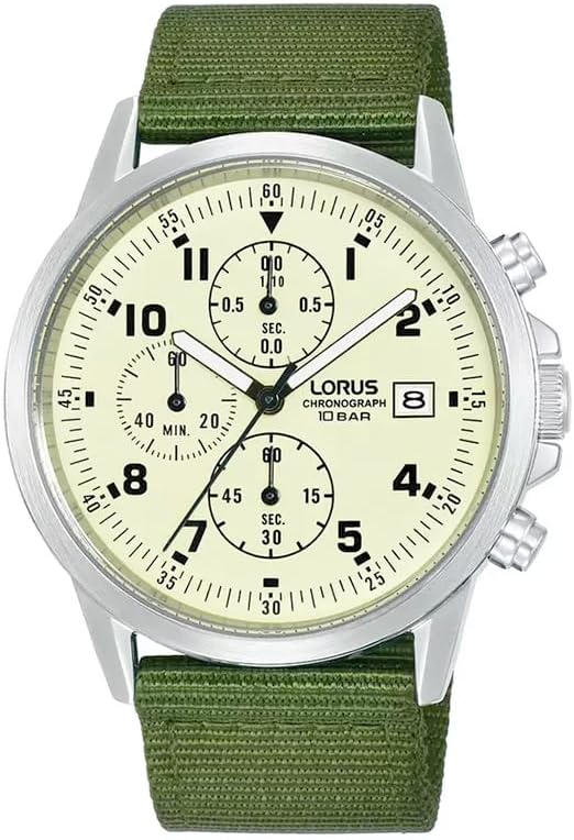 Lorus Men's Chronograph Watch with Luminous Dial and Green Nylon Strap RM345JX9