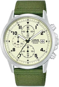 Lorus Men's Chronograph Watch with Luminous Dial and Green Nylon Strap RM345JX9