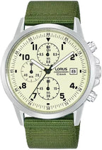 Lorus Men's Chronograph Watch with Luminous Dial and Green Nylon Strap RM345JX9