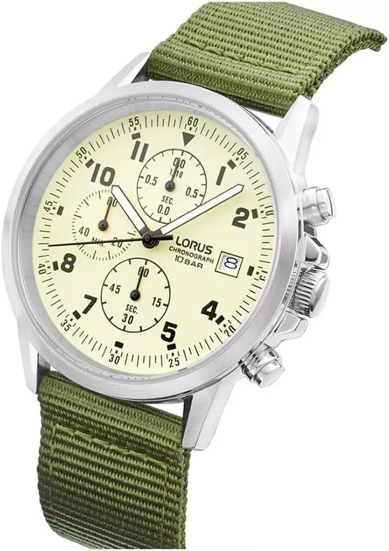 Lorus Men's Chronograph Watch with Luminous Dial and Green Nylon Strap RM345JX9