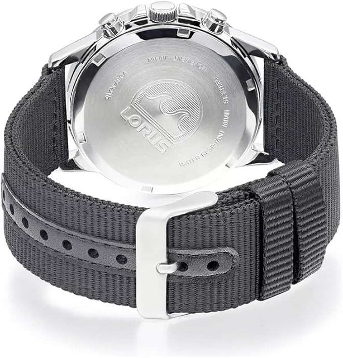 Lorus Men's Chronograph Watch with Black Dial and Black Nylon Strap RM347JX9
