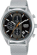 Lorus Men's Chronograph Watch with Black Dial and Silver Milanese Strap RM351GX9