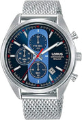Gwylio Amserydd Lorus i Ddynion gyda Deial Glas a Strap Milanese Arian RM353GX9