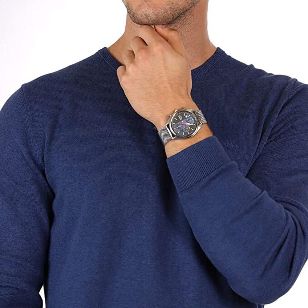 Gwylio Amserydd Lorus i Ddynion gyda Deial Glas a Strap Milanese Arian RM353GX9
