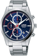 Lorus Mens Chronograph Watch with Silver Bracelet and Blue Dial RM391FX9