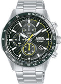 Lorus Men's Chronograph Watch with Black Dial and Silver Strap RM397HX9
