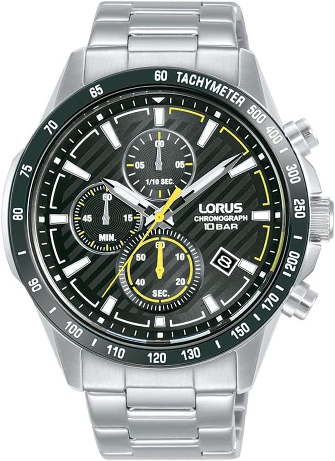 Lorus Men's Chronograph Watch with Black Dial and Silver Strap RM397HX9
