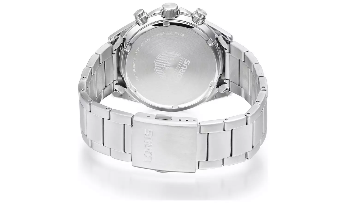 Lorus Men's Chronograph Watch with Black Dial and Silver Strap RM397HX9