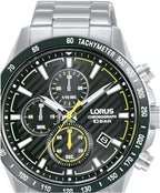 Lorus Men's Chronograph Watch with Black Dial and Silver Strap RM397HX9