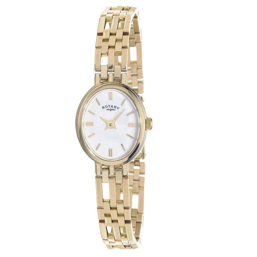Rotary Ladies 9ct Gold Watch with White Dial and 9ct Gold Bracelet LB10090/02