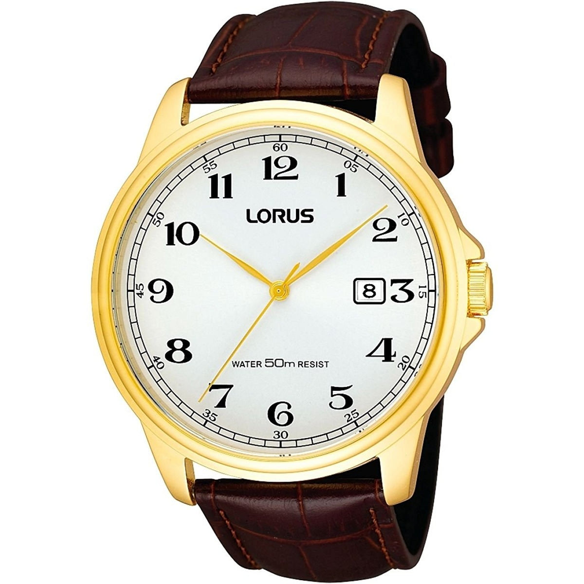 Lorus Mens Easy Read Brown Leather Strap Watch RS982AX9