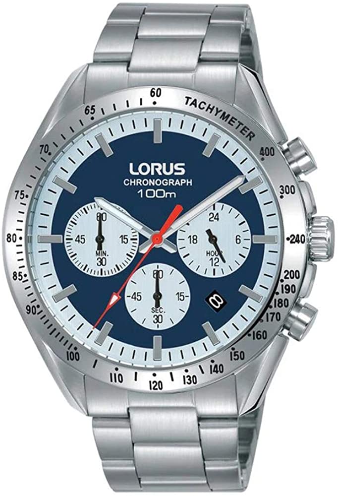 Lorus Mens Chronograph Watch with Blue Dial and Silver Strap RT339HX9
