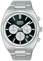 Lorus Men's Chronograph Watch with Black Dial and Silver Strap RT361KX9
