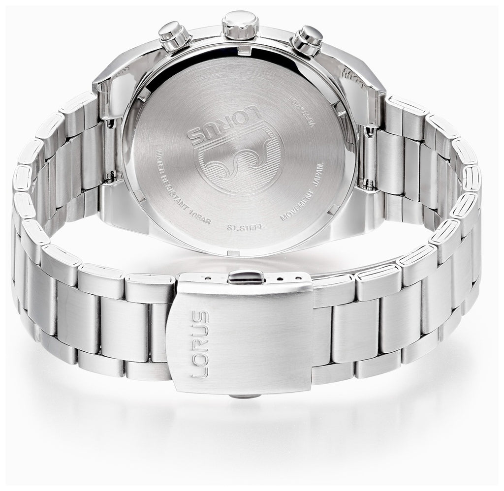 Lorus Men's Chronograph Watch with Black Dial and Silver Strap RT361KX9