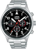 Lorus Mens Chronograph Watch with Black Dial and Silver Bracelet RT363JX9
