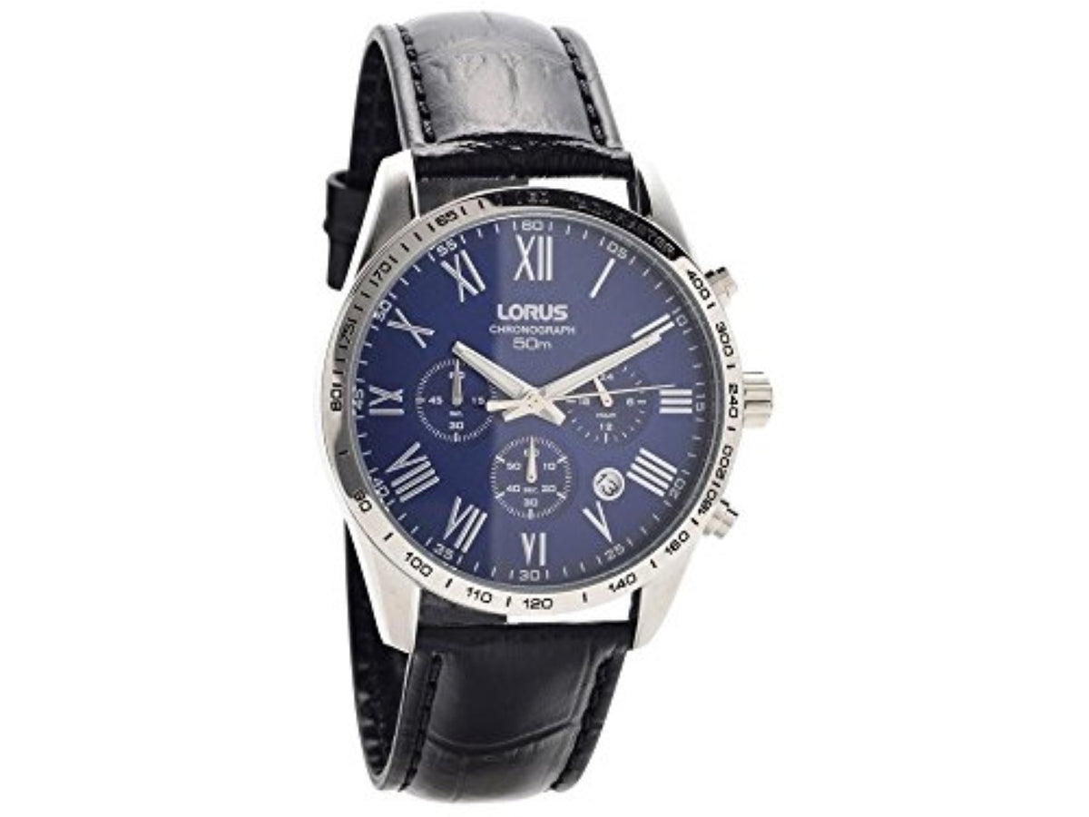 Lorus Mens Analogue Quartz Chronograph Watch With Black Leather Strap RT383FX9