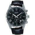 Lorus Mens Analogue Quartz Chronograph Watch With Black Leather Strap RT385FX9