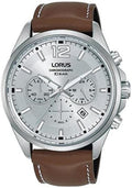 Lorus Men's Chronograph Watch with Silver Dial & Brown Leather Strap RT389JX9
