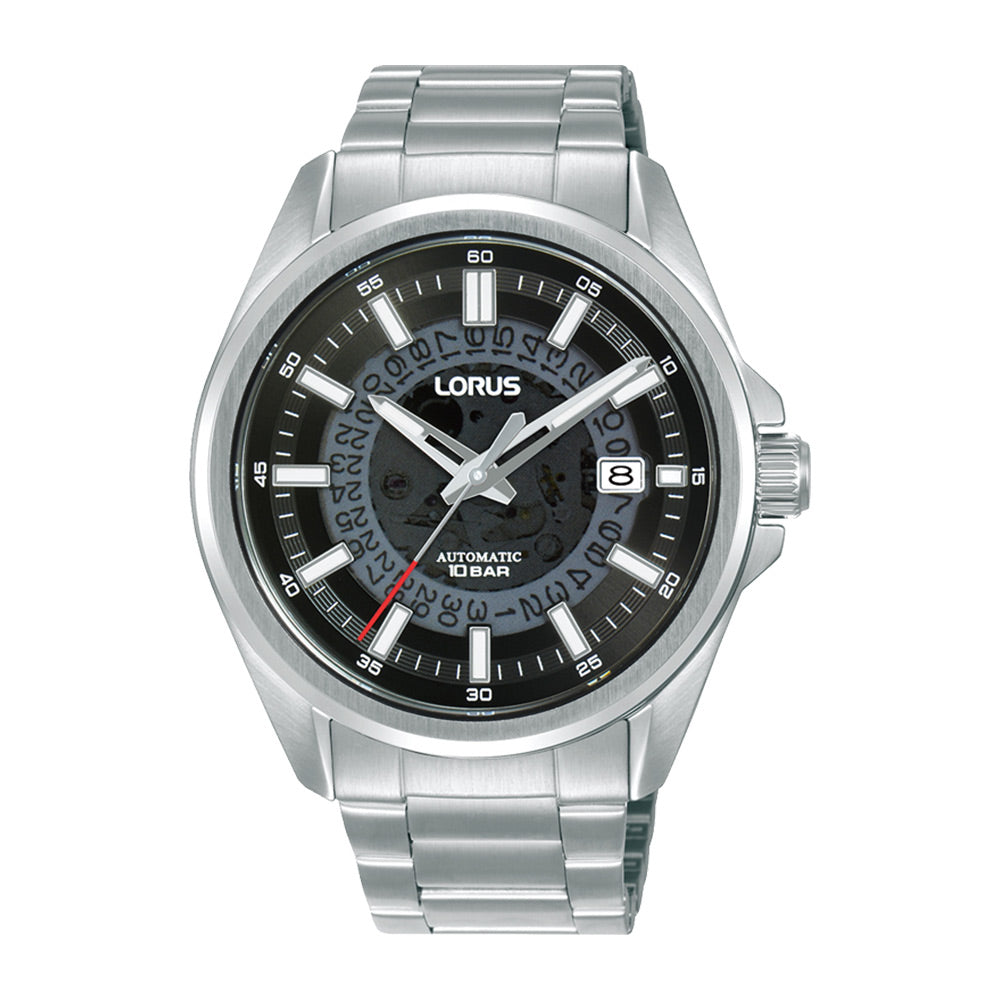 Lorus Mens Automatic Watch with Black Dial and Silver Bracelet RU401AX9