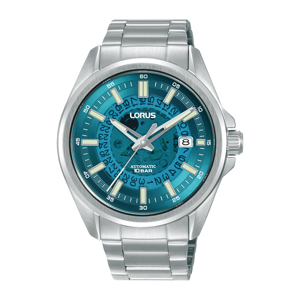 Lorus Mens Automatic Watch with Blue Dial and Silver Bracelet RU405AX9