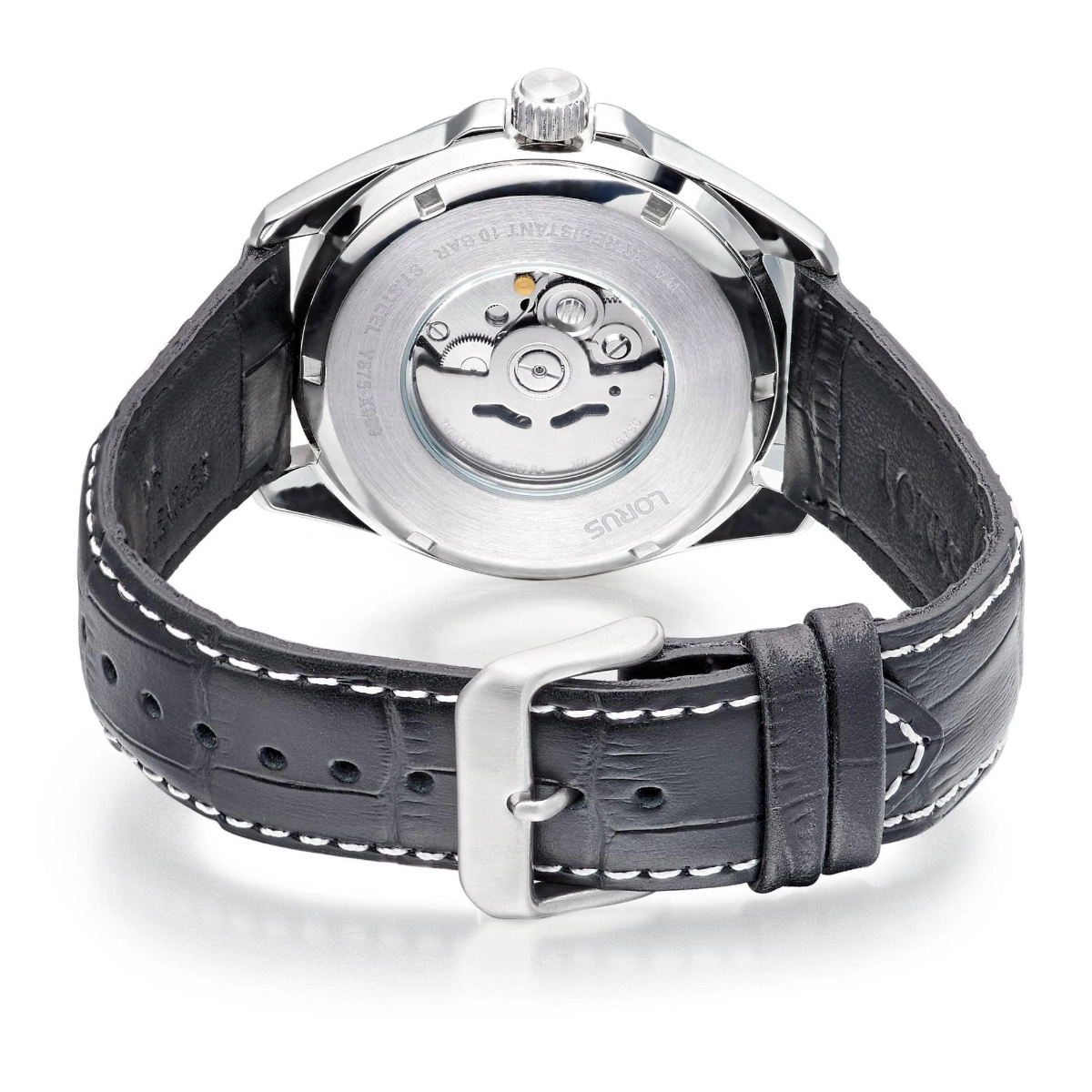 Lorus Mens Automatic Watch with Black Dial and Black Leather Strap RU411AX9