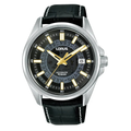Lorus Mens Automatic Watch with Black Dial and Black Leather Strap RU411AX9