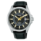 Lorus Mens Automatic Watch with Black Dial and Black Leather Strap RU411AX9
