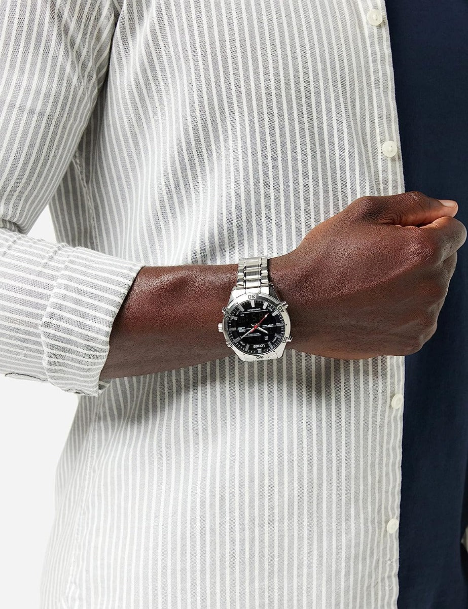 Lorus Men's Chronograph Watch with Black Dial and Silver Bracelet RW651AX9