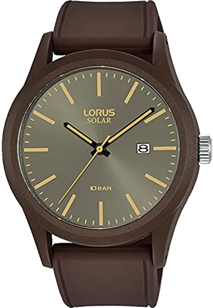 Lorus Mens Solar Watch with Brown Dial and Brown Silicone Strap RX307AX9