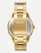 Lorus Mens Solar Watch with Black Dial and Gold Bracelet RX308AX9