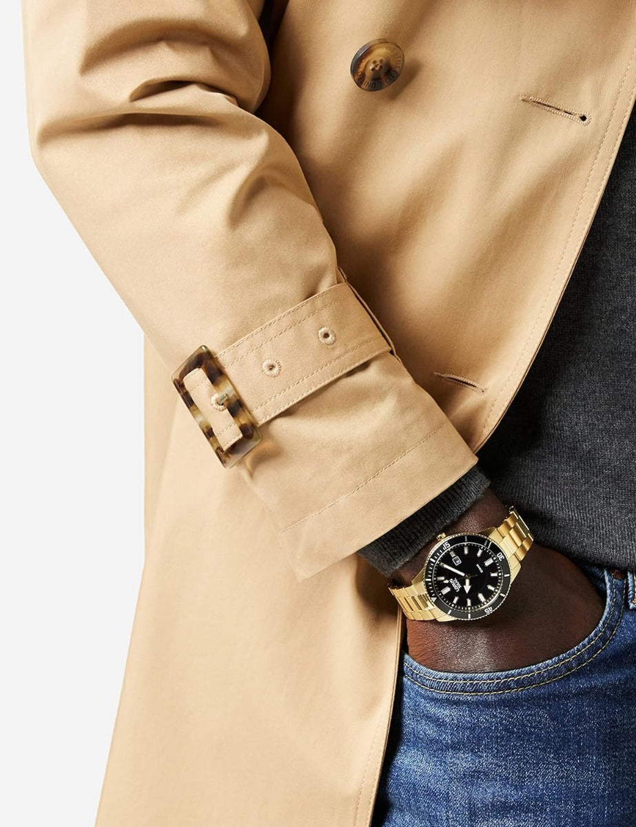 Lorus Mens Solar Watch with Black Dial and Gold Bracelet RX308AX9