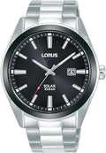 Lorus Mens Solar Watch with Black Dial & Stainless Steel Bracelet RX335AX9