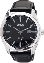 Lorus Men's Solar Watch with Black Dial and Black Strap RX339AX9