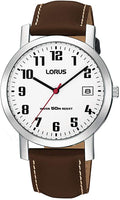 Mens Lorus Watch with White Dial and Brown Strap RXH65EX9